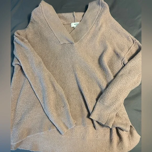 Aerie Cozyup Waffle Sweater Hoodie Brown - Picture 2 of 3